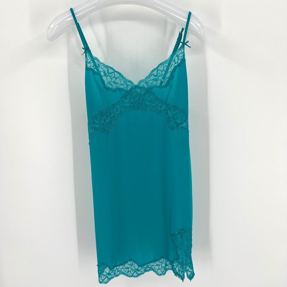 Victoria's Secret Teal Blue‎ Green Slip Lace Size M Sexy Coquette